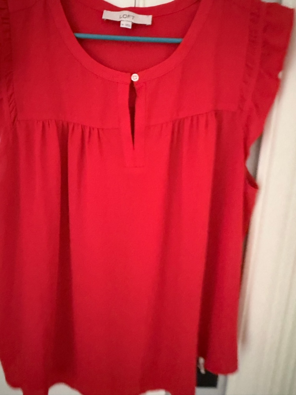 LOFT Red Ruffle Sleeve Keyhole Top - Picture 4 of 5